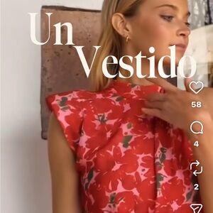 Lady Pipa Floral Red Midi Dress